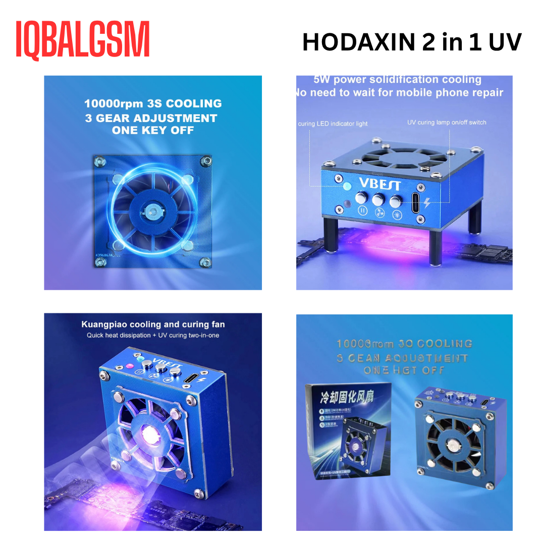 HODAXIN 2 in 1 UV Curing Lamp and Cooling Fan for Mobile Phone Motherboard Repair Tools Welding Smoke Exhaust