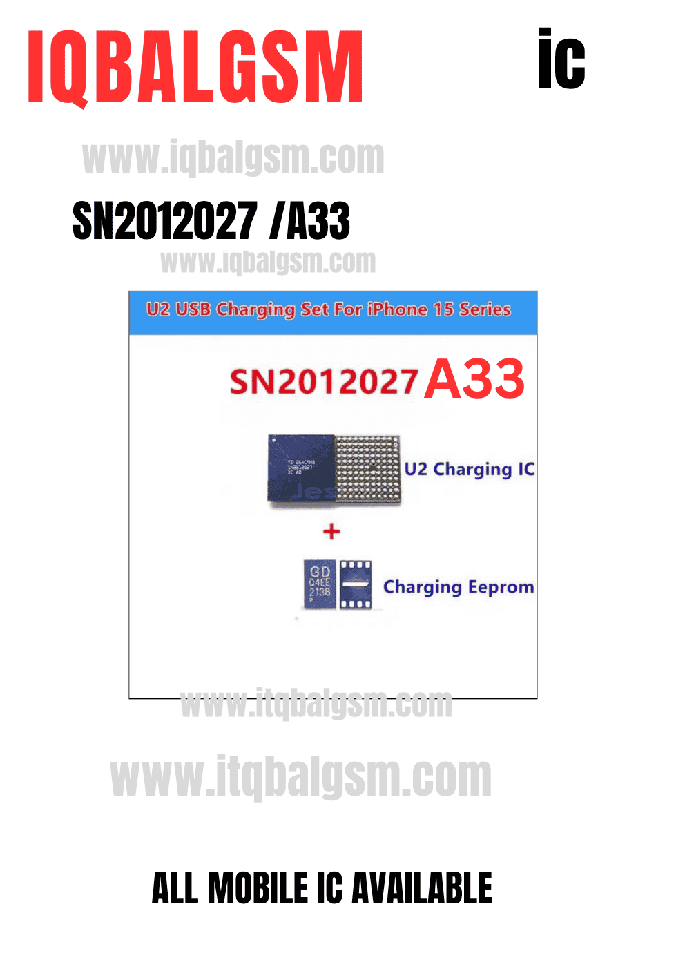 U2 SN2012027 (A33)+8N( Q4EE) Eeprom Charging IC FOR IPHOONE 16/16p/16pm 