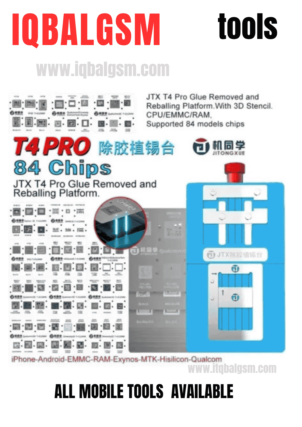 JTX T4 Pro Universal Chips Glue Removal And Reballing Platform stencil 