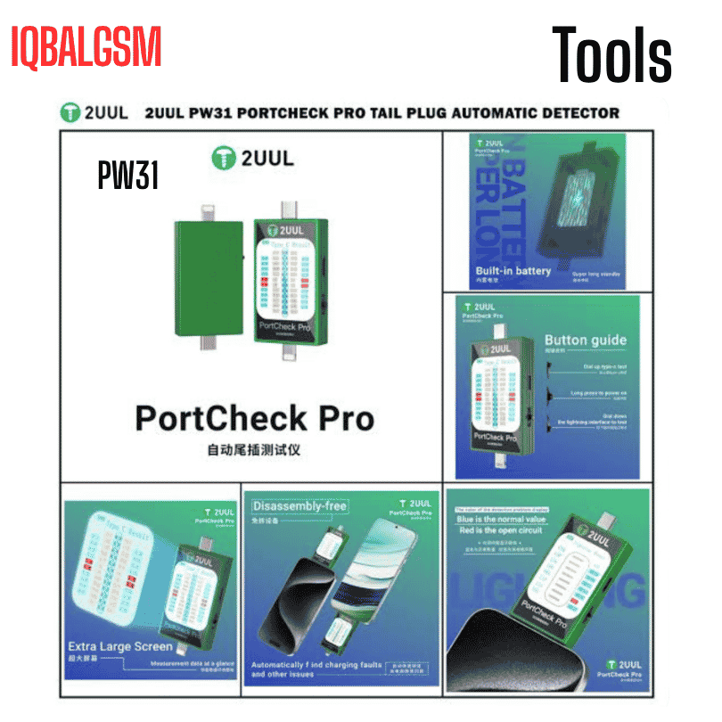 2uul Pw31 Portcheck PRO IP / Type C Port Mobile Phone Tail Plug Tester, 5V 2A Automatic Fault Detector