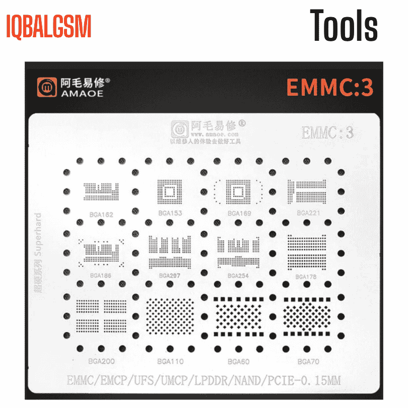 EMMC3 stencil for EMMC/EMMCP/UFS/UMCP/LPDDR/NAND/PCI BGA110, BGA60, BGA70, BGA Reballing Stencil BGA169,BGA221,BGA186,BGA297 BGA254,BGA178, BGA200, BGA110, BGA178