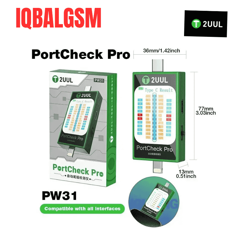 2uul Pw31 Portcheck PRO IP / Type C Port Mobile Phone Tail Plug Tester, 5V 2A Automatic Fault Detector