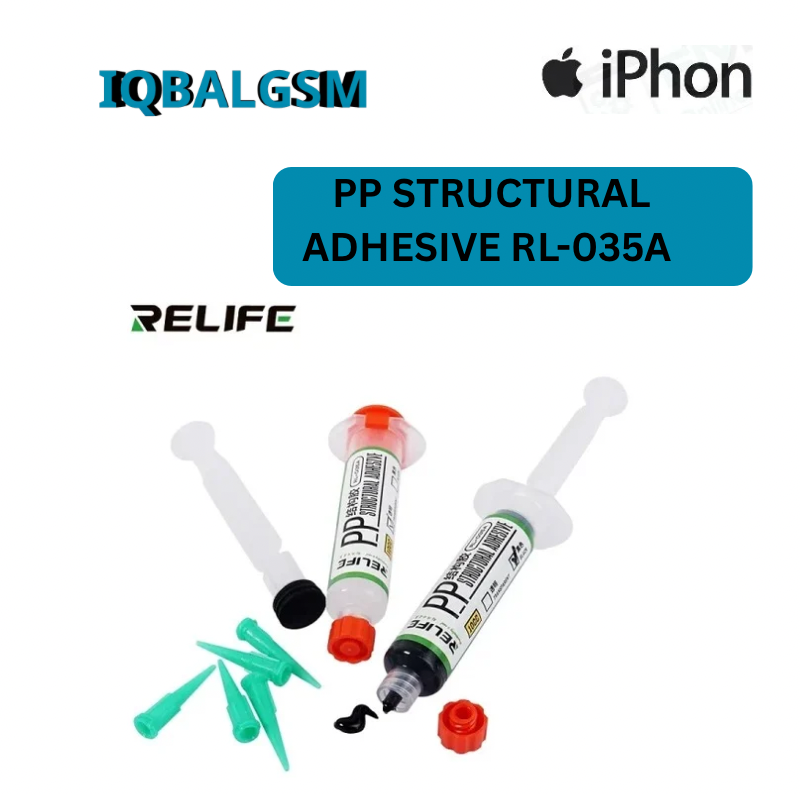 PP STRUCTURAL ADHESIVE RL-035A (w) ,( BLACK)  1.Applicable to all kinds of mobile phones/PAD frame, back cover, bracket bonding.  2.Strong adhesion, positioning fast.  3.No heating, no damage