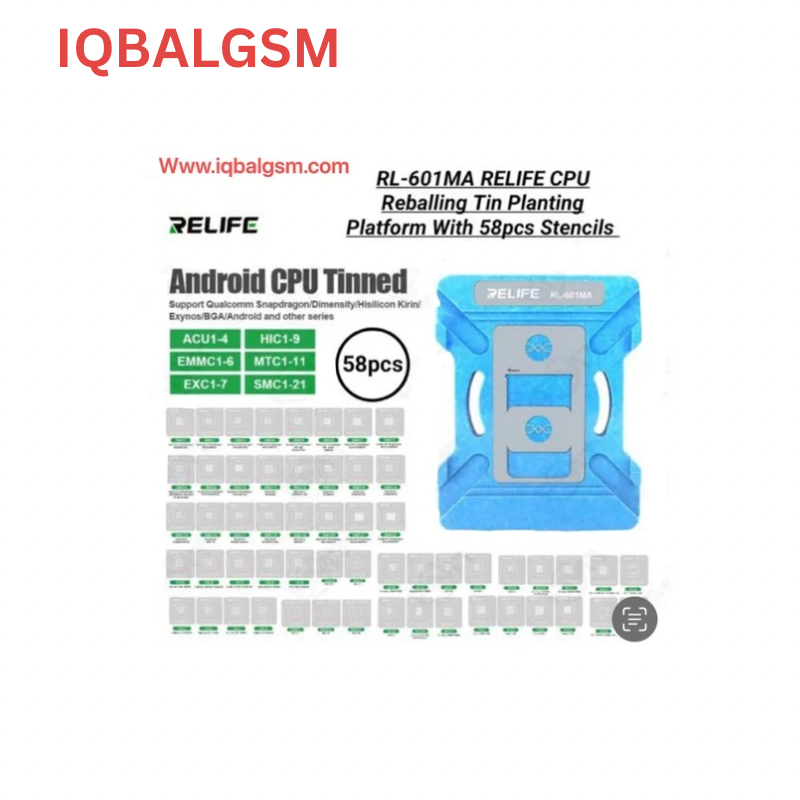 RELIFE RL-601MA 10 in 1 Universal CPU Reballing Stencil Platform For Android 58pcs and iPhone X to 17 series IC Chip Planting Tin Template Fixture
