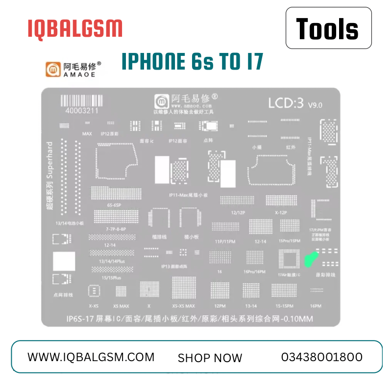 Amaoe LCD3 BGA Reballing Stencil For Iphone 6S-17 MAX LCD Screen Display Face Dot IC Chip