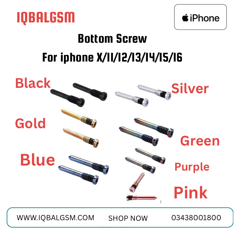Bottom Screw For iphone X/11/12/13/14/15/16 Black, Blue, Gold, Green, Grey, Purple, Pink, Silver 50 pcs paking  