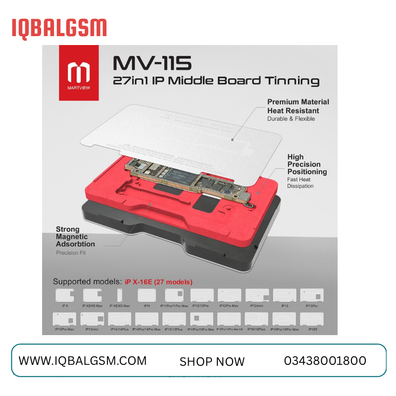 Martview MV-115 31 in 1 IP Middle Board Tinning BGA Reballing Platform Stencil Net Set for iPhone X to IP17 Pro Max