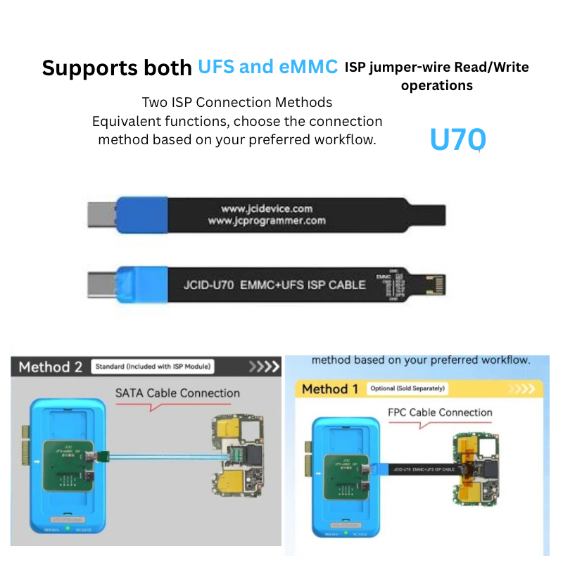JCID U70 UFS + eMMC ISP Cable for NAND Read / Write Repair Workflow