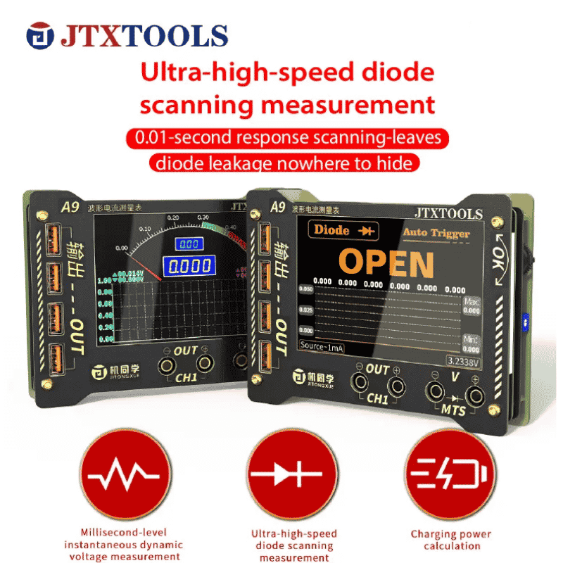JTX A9 Curve Waveform Measuring Meter Phone Current Voltage Tester
