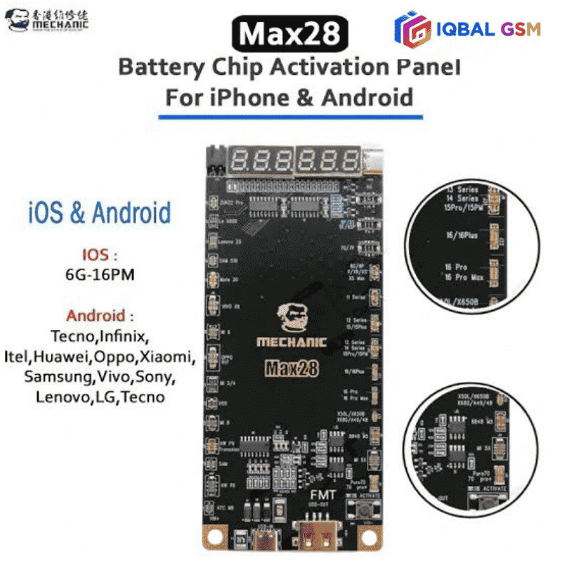 Mechanic Max28 Battery Activation Board For iPhone 6G-16 Pro Max & Android 400+ Models