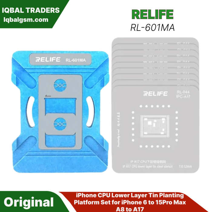 Relife RL-601MA iPhone CPU Lower Layer Tin Planting Platform Set for A8 / A9 / A10 / A11 / A12 / A13 / A14 / A15