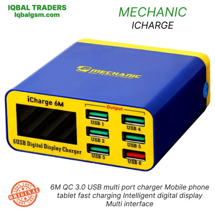 MECHANIC icharger 6M QC 3.0 USB multi port charger Mobile phone tablet fast charging Intelligent digital display Multi interface