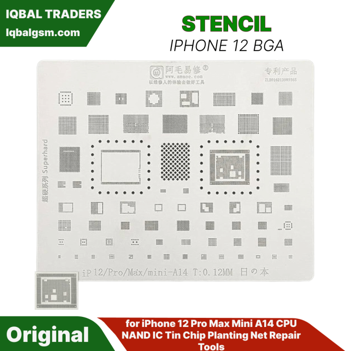 Amaoe IP12 BGA Reballing Stencil Template for iPhone 12 Pro Max Mini A14 CPU NAND IC Tin Chip Planting Net Repair Tools