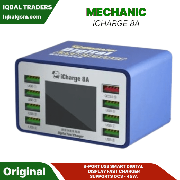MECHANIC ICHARGE 8A 8-PORT USB SMART DIGITAL DISPLAY FAST CHARGER SUPPORTS QC3 - 45W.