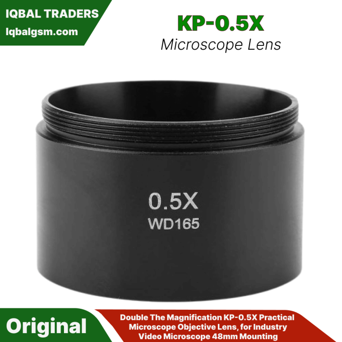 Microscope Lens, Double The Magnification KP-0.5X Practical Microscope Objective Lens, for Industry Video Microscope 48mm Mounting