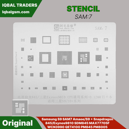 sam 7 BGA Reballing Stencil Para Samsung S9 SAM7 Amaoe/S9 + Snapdragon 845/Exynos9810 SDM845 MAX77705F WCN3990 QET4100 PM845 PM8005