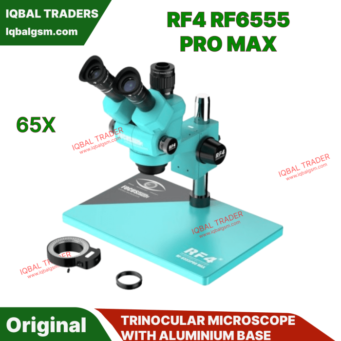 RF4 RF6555 Pro Max 65X Trinocular Microscope With Aluminum Base