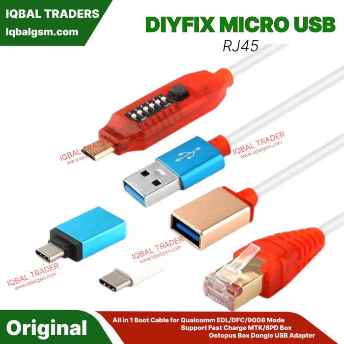 DIYFIX Micro USB RJ45 All in 1 Boot Cable for Qualcomm EDL/DFC/9008 Mode Support Fast Charge MTK/SPD Box Octopus Box Dongle USB Adapter