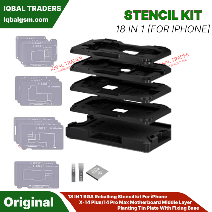18 IN 1 BGA Reballing Stencil kit For iPhone X-14 Plus/14 Pro Max Motherboard Middle Layer Planting Tin Plate With Fixing Base